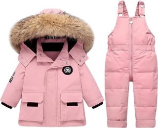 Kraftverdia® - skipak - skipak baby - winterpak voor baby - ski-donsjack pak - winddicht - warm - Tops en broeken 2STUKS - Geschikt voor jongens en meisjes Sneeuwpak - Roze - maat 90