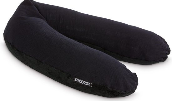 Snoozzz Voedingskussen Premium Kwaliteit - 185 cm – Microparel Vulling – Luxe Draagtas – Wasbare Hoes - Teddy Zwart