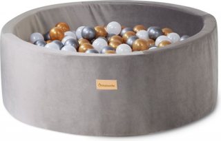Ballenbak Baby Velvet Taupe Grijs - Speelgoed 1 jaar, 2 jaar, 3 jaar - Ballenbad Superzacht - Ballenbakken - Kidsdouche - BPA vrije ballen 200 stuks Ø 7 cm - Goud, Zilver, Parelmoer