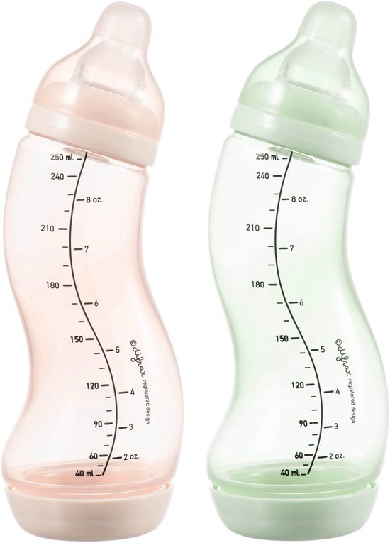 Difrax Natural S-Babyfles - 250 ml - Roze/Lichtgroen - 2 Stuks - Anti Colic
