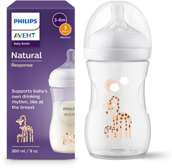Philips Avent Natural Response babyfles – 260 ml – flow 3 – Giraffe - SCY903/66