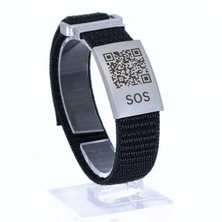 DynaTag SOS Bracelet QR-Code Textiel Zwart-medische armband - veiligheid - gezondheid - kinderen - volwassenen - ouderen