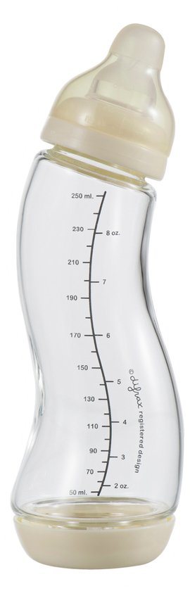 Difrax Natural Glazen S-babyfles - 250 ml - Anti Koliek - Creme - 1 Stuk
