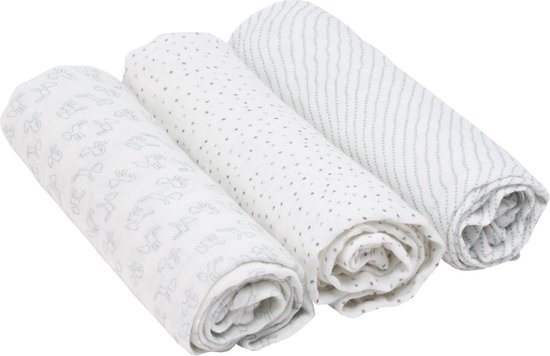 Lässig bamboo swaddle & burp doek / luier 80x80cm lela licht grijs - 3 stuks