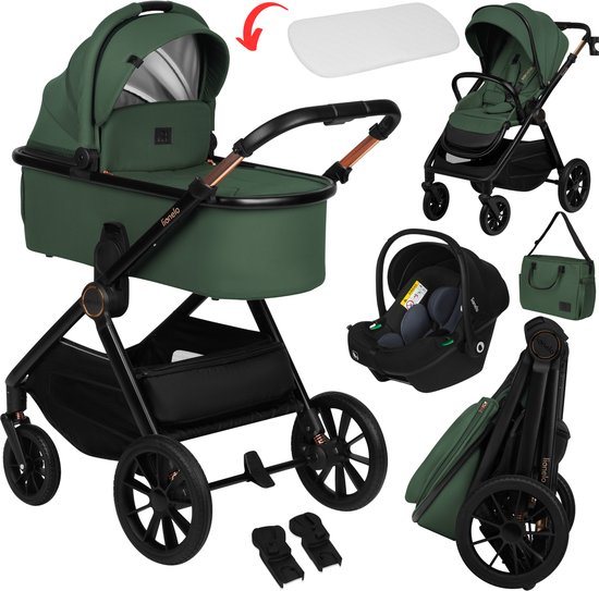 Lionelo Layla - Kinderwagen 3in1 - XXL SET - incl. i-Size autostoel - Veelzijdig en jaarrond - Grote wielen - Bediening met een hand - Voor alle soorten terrein - Accessoireset
