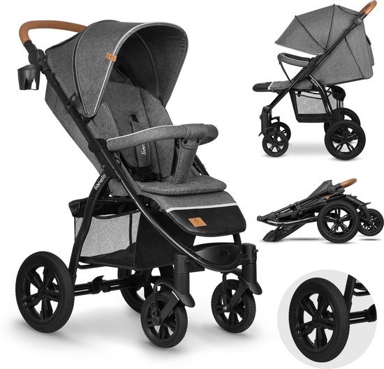 Lionelo Annet Tour - Buggy van 0 tot 4 jaar (of 22 kg) – Opvouwbaar met Eén Hand - Verstelbare Rugleuning tot Ligpositie - Onderhoudsvrije Grote Rubberen Wielen - XXL Luifel met Venster UPF50+ - Voetenzak - Muskietennet - Bekerhouder - Kinderwagen