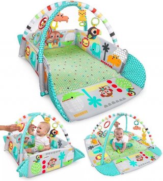 Multifunctioneel Speelkleed Baby + Buikligtrainer - Babygym met AANPASBARE WANDEN - Speelmat met Boog - Incl. 20 Ballen + 5 Speeltjes - Vanaf 0m+