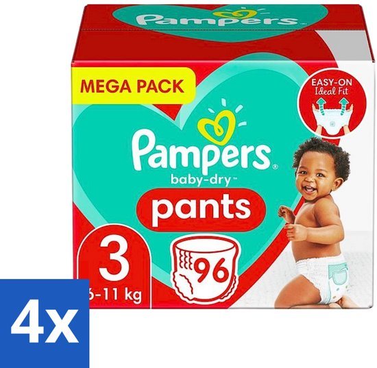 Pampers - Baby-Dry Pants - Luierbroekjes - Maat 3 (6-10 kg) - 96 Luiers - Voordeelverpakking - 4 stuks