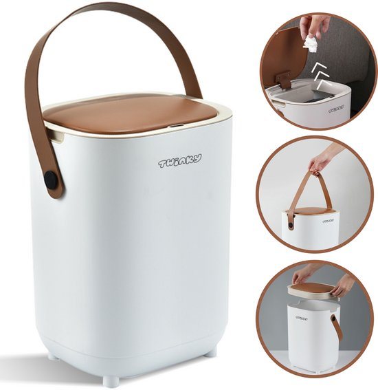 Twinky® Luieremmer – 15 Liter Inhoud – Geurvrije Luier Emmer met Hygiënesensor – Ruimte voor 30 Luiers – Duurzaam & Stijlvol - Bruin