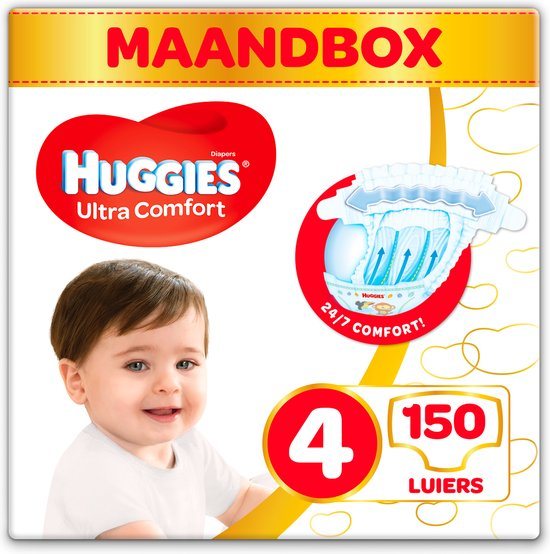 Huggies Ultra Comfort luiers - Maat 4 (7 tot 18 kg) - 150 stuks - Voordeelverpakking