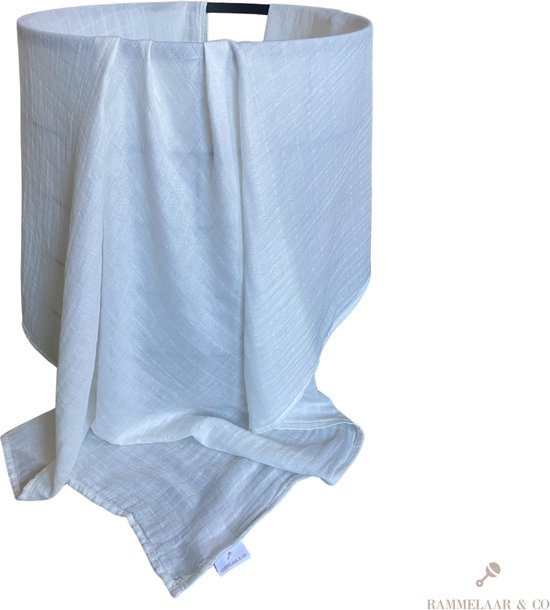 Rammelaar&Co - Hydrofiele Doek XL - 120x120 cm - 70% Bamboe & 30% Katoen - Zacht en Soepel - Wit Patroon - Inbakerdoek - Spuugdoek - Kraamcadeau – Inbakeren