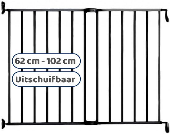 Noma Metalen Uitschuifbaar Schroefhekje | Traphek Met Boren | Veiligheidshek met Muurbevestiging | 62 tot 102cm | Kleur Zwart