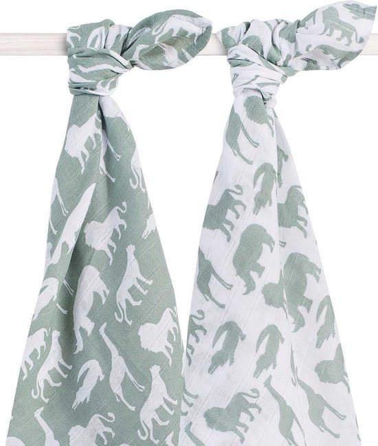 Jollein Hydrofiel Multidoek Safari 115x115cm - Forest Green - 2 Stuks