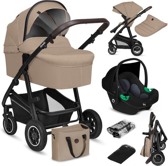 Lionelo Bianka - Kinderwagen 3 in 1 - incl. autostoel - 0-22kg - XXL - Buggy 3in1 - Verstelbare duwstang - Opvouwbaar - Accessoireset - XXL zonnekap - Gelagerde wielen - Reiswieg