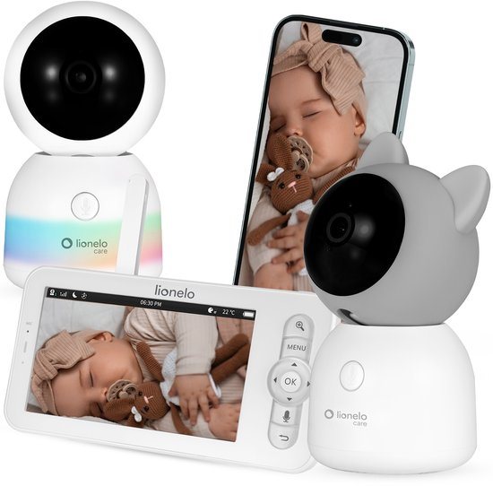 Lionelo Babyline 9.2 AI - Babyfoon met AI - Full HD camera - Nachtlampje - Huildetectie - Bewegingsdetectie - Temperatuur- en vochtigheidssensor - Tweeweg communicatie - VOX modus - App-connectiviteit - Voedingsherinnering