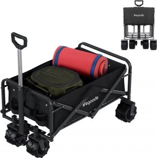 LifeGoods Bolderkar - 94L - Opvouwbaar - 80KG Draagkracht - Wasbaar - Stevige Wielen - Zwart