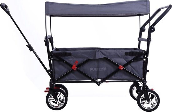 FUXTEC Opvouwbare Bolderkar FX-CT700 Grijs met Dak – Transportwagen met Duwstang, Parkeerrem & Volrubberen Banden