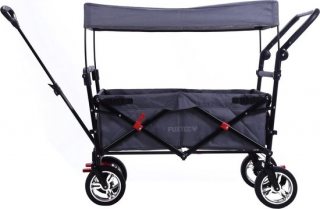 FUXTEC Opvouwbare Bolderkar FX-CT700 Grijs met Dak – Transportwagen met Duwstang, Parkeerrem & Volrubberen Banden