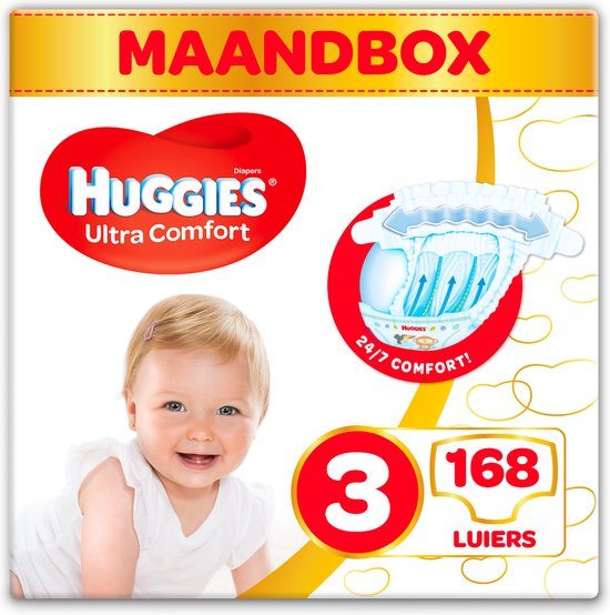 Huggies Ultra Comfort luiers - Maat 3 (4 tot 9 kg) - 168 stuks - Voordeelverpakking