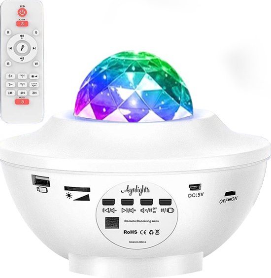 Aynlights® - 2025 - Originele Sterren Projector - Wit - Galaxy projector - Sterrenhemel - Sterrenlamp - Bluetooth met Muziek - 2 Jaar Garantie - Led en Laser Lamp - Nachtlamp