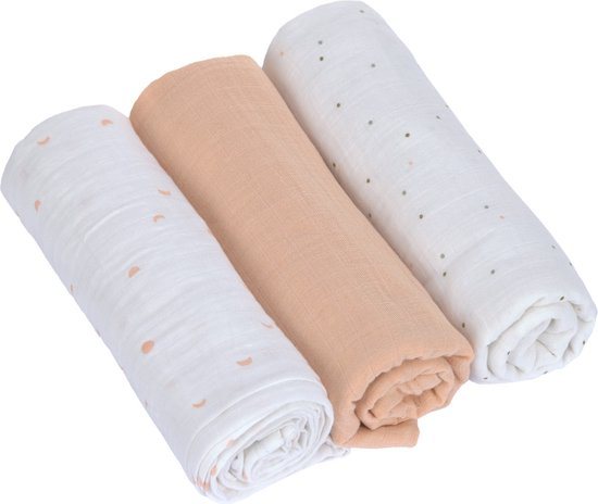 Lässig Hydrofiele luier swaddle doek 3 stuks 85 x 85 cm - Moon peach