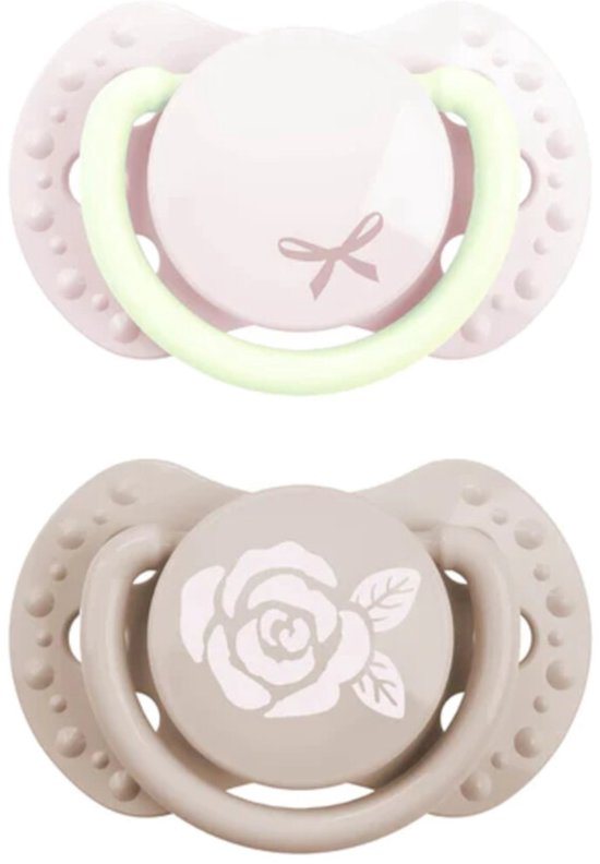 Difrax LOVI Dynamische Fopspeen - Newborn - Lichtroze & Glow in the dark - 2 Stuks