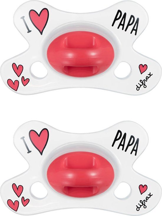 Difrax Natural Fopspeen 0 tot 6 Maanden - I Love Papa - 2 Stuks, Siliconen Speen, Gemakkelijk te Accepteren