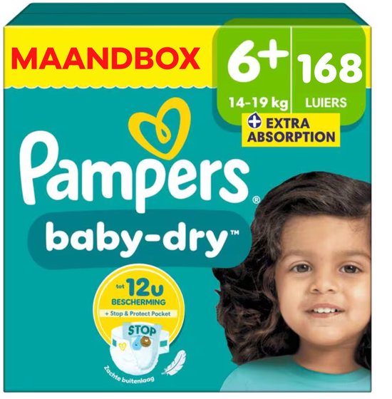 Pampers - Baby Dry - Maat 6+ - Maandbox - 168 luiers - 14/19KG