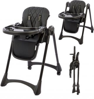 Bebies First Inklapbare Kinderstoel/ Peuterstoel – Compact Inklapbaar & meerdere Standen – Inclusief 5-puntsgordel & Afneembaar Eetblad - Zwart
