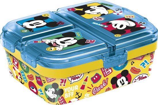Disney's Mickey Mouse Kinderlunchbox – Broodtrommel met 4 vakken voor kinderen vanaf 4 jaar - Vaatwasserbestendig & BPA-vrij - Geel/Lichtblauw