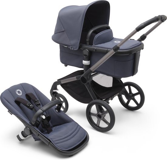 Bugaboo Fox 5 - Kinderwagen met Verende Wielen, Inklapbaar en Sturen met één hand, Grijs/Stormy Blue