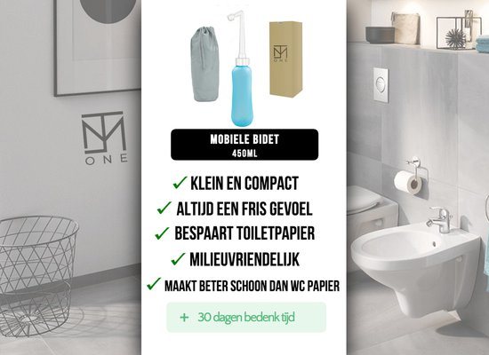 JMT-one Draagbare Mobiele Bidet Handdouche 450ml – Portable Travel Bidet Fles – Peri Bottle Postpartum – Hygiëne Douche voor Reizen, Camping, Vakantie & Thuis – Blauw