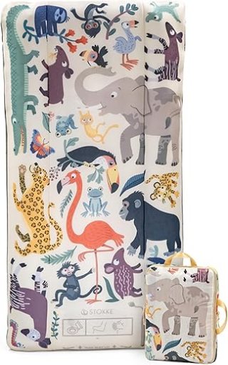 Stokke JetKids CloudSleeper, Animal Family - Opblaasbaar kinderreisbed - Inclusief geïntegreerde pomp, hoeslaken en inpakkubus - Het beste voor kinderen vanaf 2 jaar