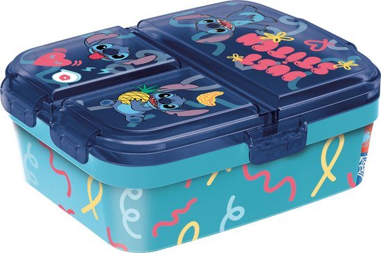 Stitch Kinderlunchbox – Broodtrommel met 4 vakken voor kinderen vanaf 4 jaar - Vaatwasserbestendig & BPA-vrij - Blauw