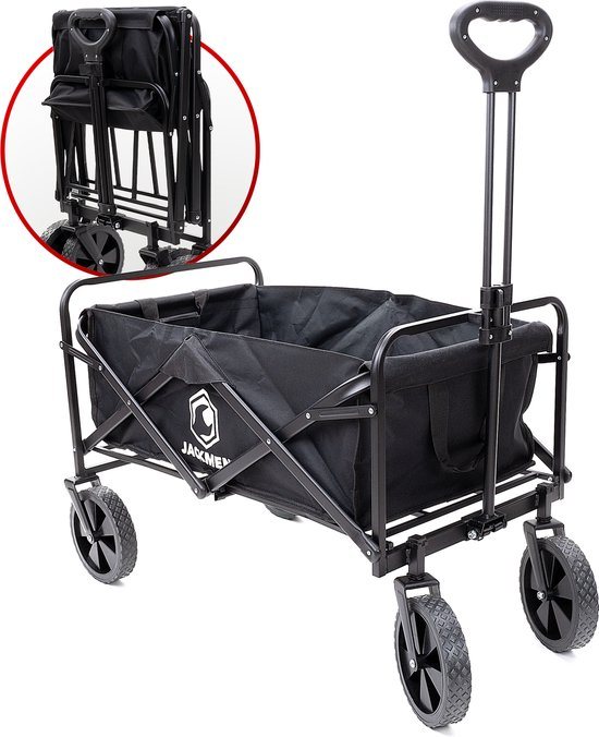 JACKMEND Opvouwbaar Bolderkar Tot 120kg Draagvermogen - 83x47x60cm - Inhoud 120L Bolderwagen met Duwstang - Opvouwbare Draag Kar - Bolder Wagen Strandkar - Zwart