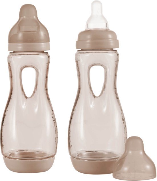 Difrax Handgreep Babyfles - 240 ml - 2 Stuks - Koffiebruin