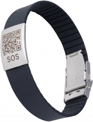 DynaTag SOS Bracelet QR-Code Siliconen Zwart-medische armband - veiligheid - gezondheid - kinderen - volwassenen - ouderen