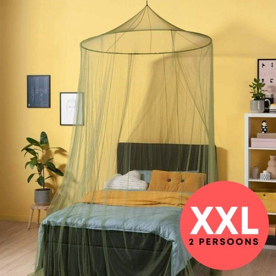 Zavelo Klamboe Big met Extra Grote Spanring Olijfgroen - XXL 2 persoons Klamboe - Muskietennet 2 persoons - Reisklamboe Rond - Mosquitonet met Reistas en Ophangkoord