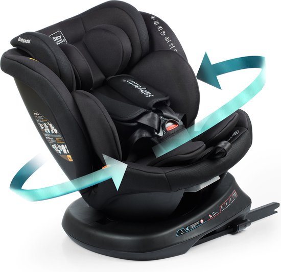 BabyAuto Autostoel Rodia Plus 360° Draaibaar | iSize | Top-Tether | 40-150 cm | 0-12 jaar 0-36 kg | groep 1 2 3 | Zwart