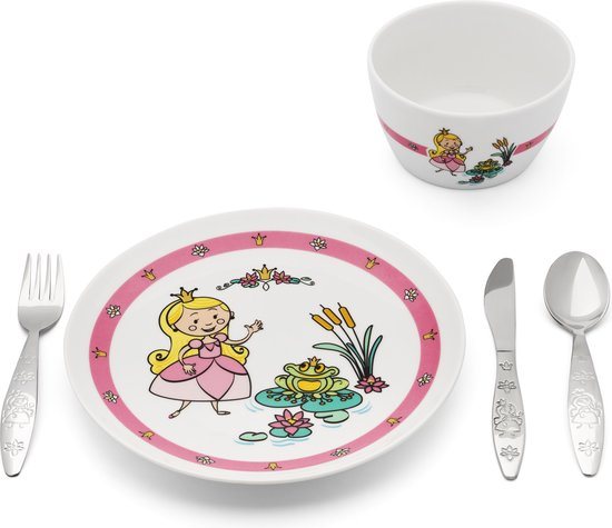 Zilverstad Kinderservies Prinses 5-delig porselein/RVS (kinderbestek + servies)