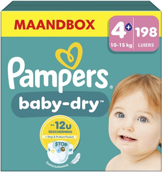Pampers Baby-Dry Maat 4+, 198 Luiers, 10kg-15kg