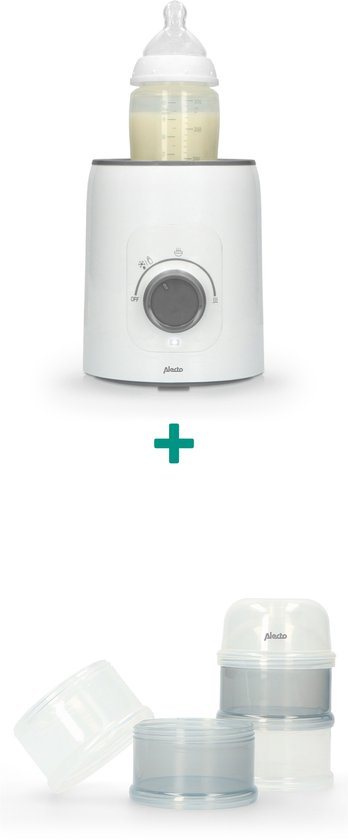 Alecto Flessenwarmer Bundel BW600 + BF-4 - Flessenwarmer met Snelle Opwarming 210W - Set inclusief Melkpoedertoren
