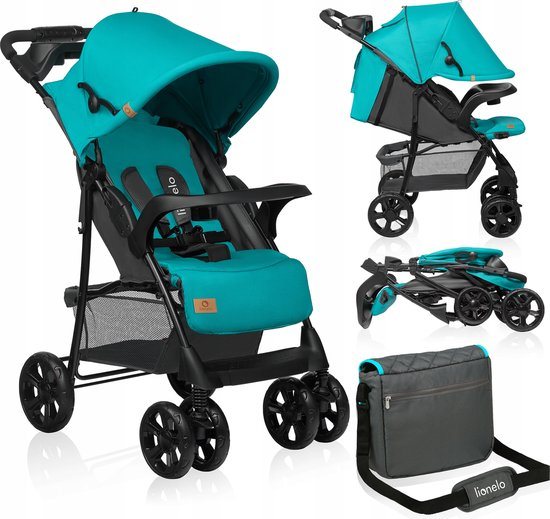 Lionelo Emma Plus Buggy en Kinderwagen - Licht en Duurzaam - Verstelbare Rugleuning tot Ligstand - XXL Luifel met Venster - Grote Mand - Organizer en Tas - Schokdempers - 5-Punts Gordel - Tot 15 kg - Compact Inklapbaar