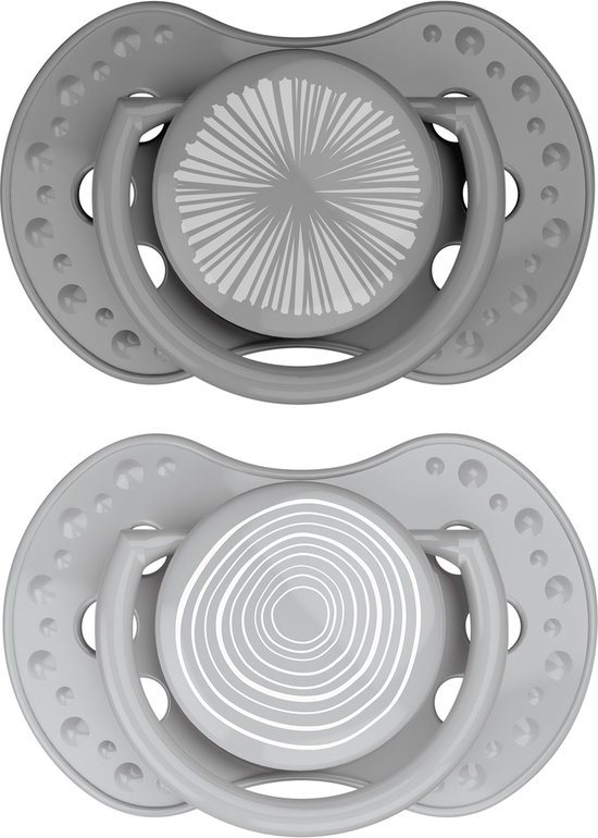 Difrax LOVI Dynamische Fopspeen - 6 tot 18 Maanden - Grijs - 2 Stuks