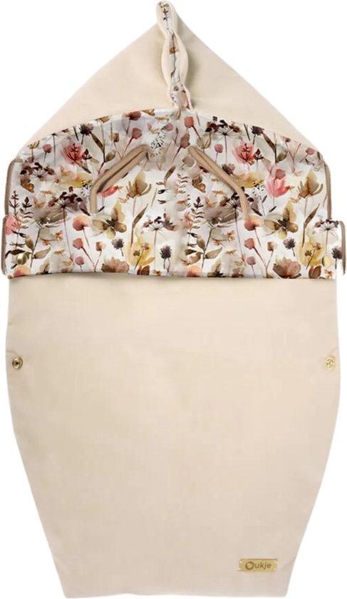 Ukje Voetenzak Autostoel en Kinderwagen - Universeel - Superzacht Katoen voor je Baby - Perfecte Pasvorm en Afwerking - Luxe Limited Edition - Waterafstotend - Voor Zomer en Winter - Ecru Velours - Wilde Bloemen