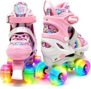 Suotu Rolschaatsen - Verstelbare - lichtgevende wielen - Maat 29 - 32 - Roze - S