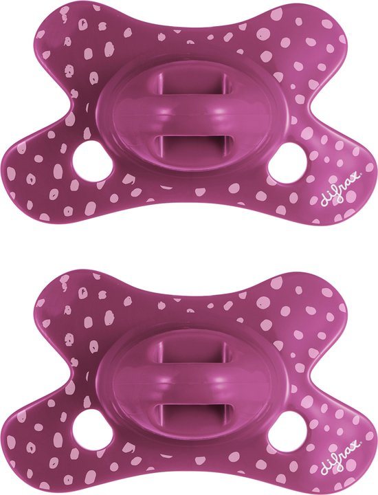 Difrax Natural Fopspeen - 0 tot 6 Maanden - Donkerroze - 2 Stuks