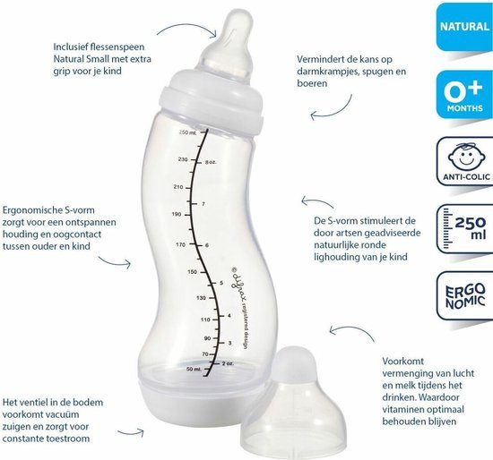 Difrax Natural - Babyfles - 250 ml - Blauw (licht)