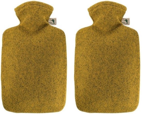 Warm water kruik met viltlook hoes - 2x - oker geel - 2 liter - viltlook