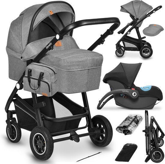 Lionelo Bianka Kinderwagen 3 in 1 - incl. autostoel - 0-22kg - XXL - Buggy 3in1 - Verstelbare duwstang - Opvouwbaar - Accessoireset - XXL zonnekap - Gelagerde wielen - Reiswieg